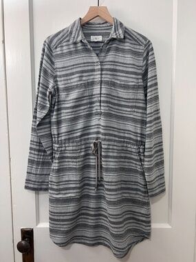 Lou & Grey Long Sleeve Gray Stripe Flannel Drawstring Dress Women's Size S